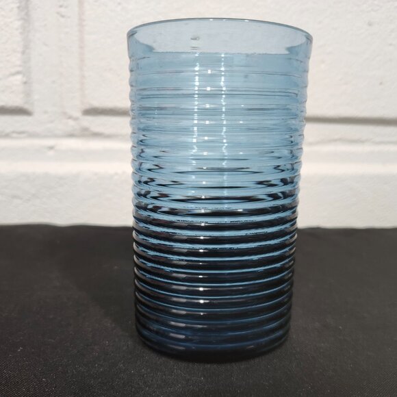 Vintage Set of 6 The Cellar Blue Ribbed Drinking Glasses - Picture 4 of 10